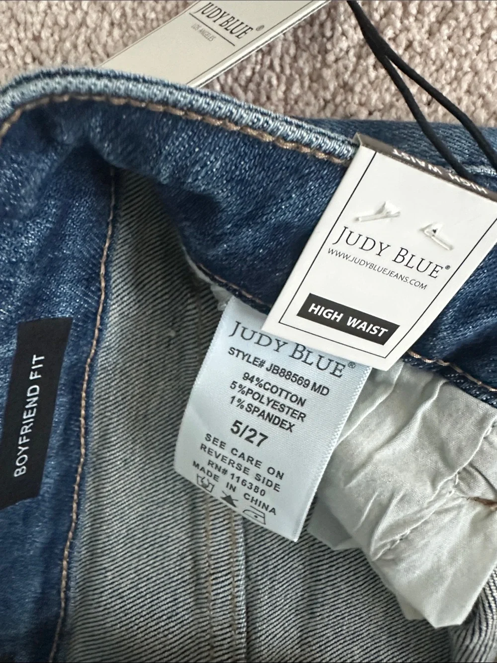 Judy Blue “Queen of Hearts” Distressed High-Rise Jeans - Dark Blue 5/27